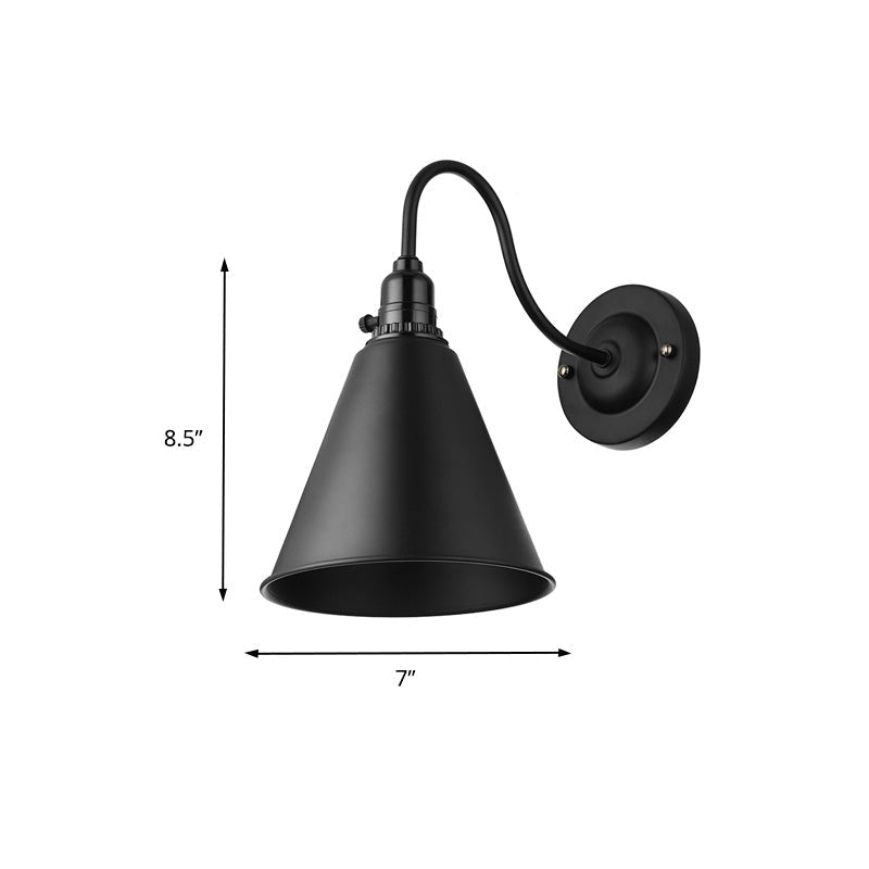 Sikunuo | 1 head gooseneck wall light with conical shade industrial black metal wall lamp for the dining room