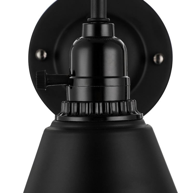 Sikunuo | 1 head gooseneck wall light with conical shade industrial black metal wall lamp for the dining room