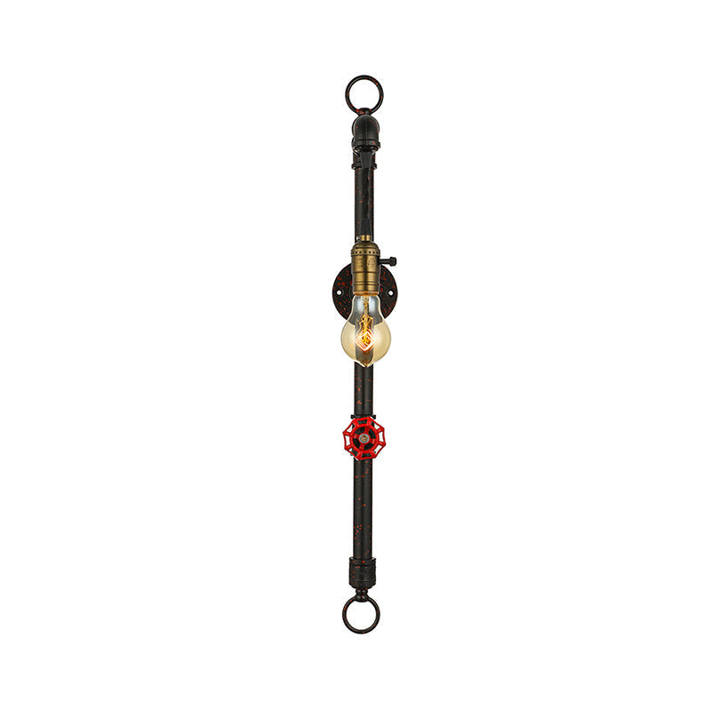 Sikunuo | Dark Rust Pipe Wall Light with Valve Vintage Stylish Metal 1 Light Living Room Wall Lamp