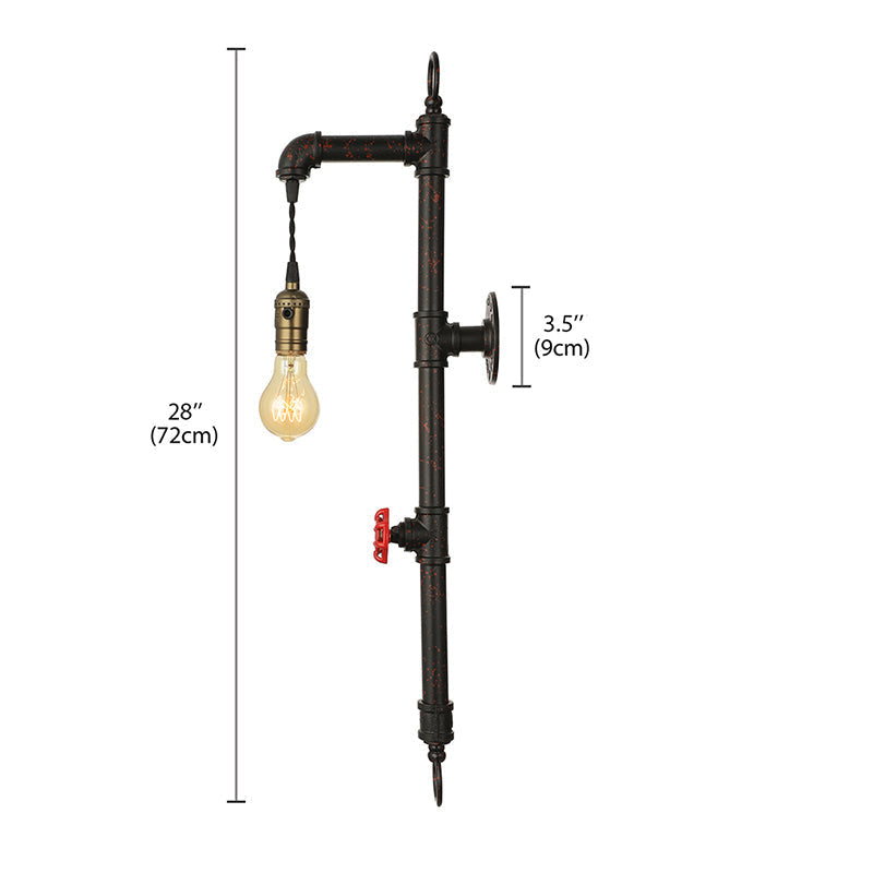 Sikunuo | Dark Rust Pipe Wall Light with Valve Vintage Stylish Metal 1 Light Living Room Wall Lamp