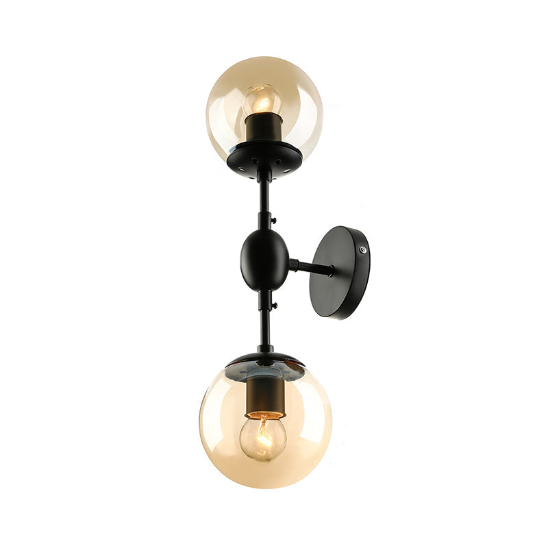 Sikunuo | Black 2-Light Wall Light Industrial Amber Glass Globe Shade Lighting Fixture for Living Room