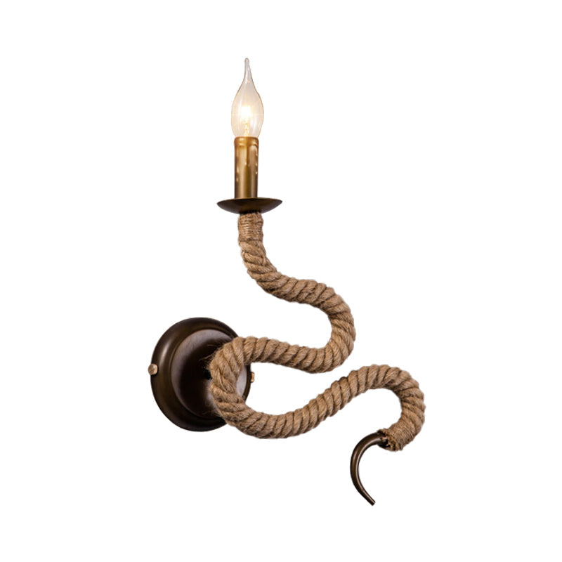 Sikunuo | Candle Holder Ropestone Wall Lamp with Curved Design Vintage 1 Light Bedroom Wall Mounted Lamp in Bronze