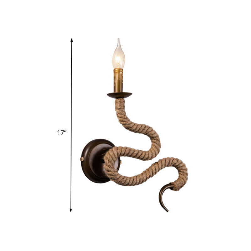 Sikunuo | Candle Holder Ropestone Wall Lamp with Curved Design Vintage 1 Light Bedroom Wall Mounted Lamp in Bronze