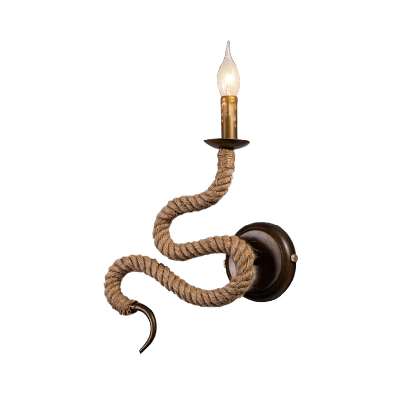 Sikunuo | Candle Holder Ropestone Wall Lamp with Curved Design Vintage 1 Light Bedroom Wall Mounted Lamp in Bronze