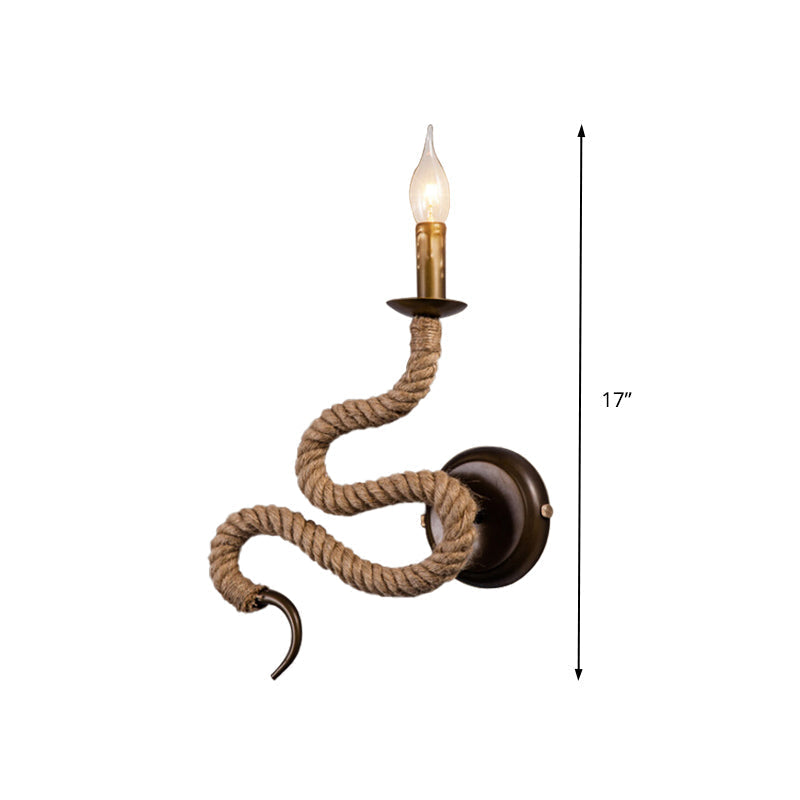 Sikunuo | Candle Holder Ropestone Wall Lamp with Curved Design Vintage 1 Light Bedroom Wall Mounted Lamp in Bronze