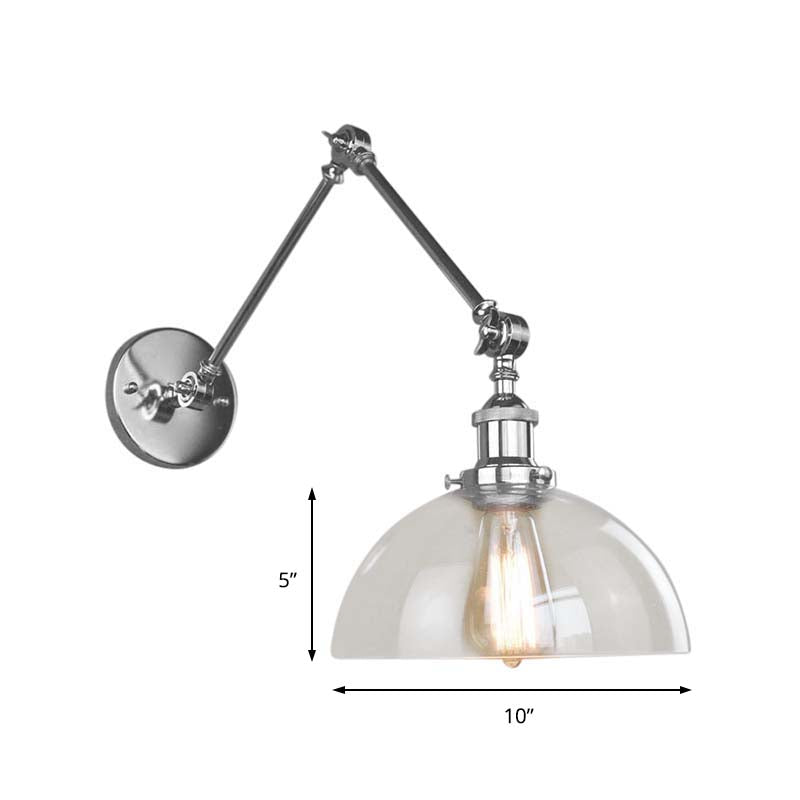 Sikunuo | Dome Clear Glass Wall Lamp Industrial Simple Bulb Dining Room Sconces Light in Chrome