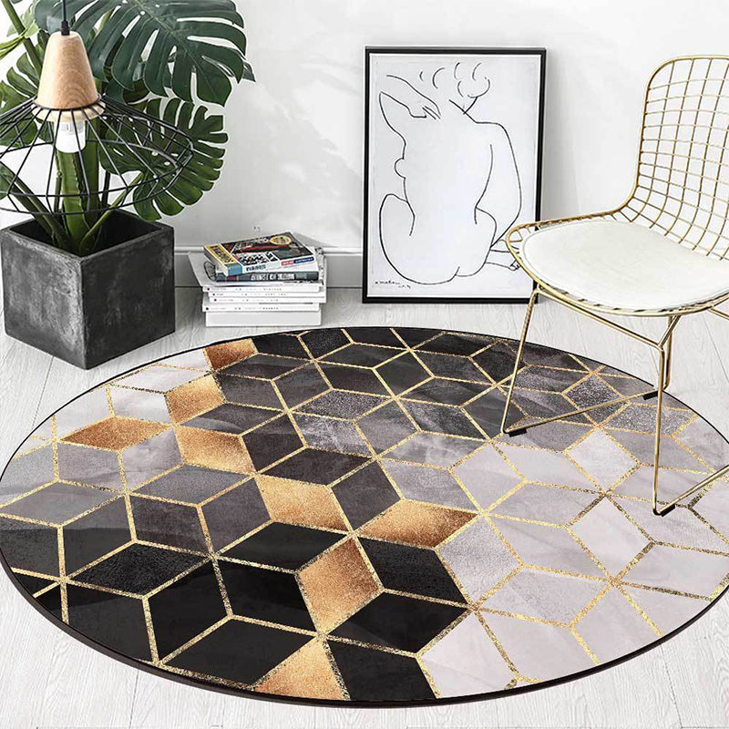 Sikunuo | Black and Gray Modern Rug Polyester Geometric Print Rug Washable Non-Slip Back Rug for Living Room