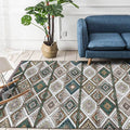 Sikunuo | Persian Azulejos Print Rug Green Polyester Rug Machine Washable Non-Slip Rug for Living Room