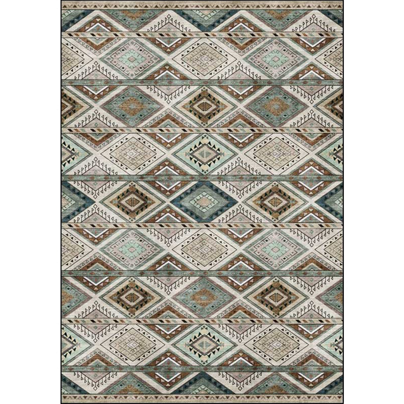 Sikunuo | Persian Azulejos Print Rug Green Polyester Rug Machine Washable Non-Slip Rug for Living Room