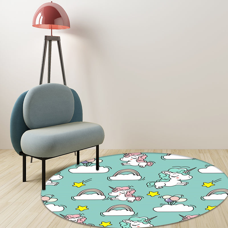 Sikunuo | Pink and Blue Kids Mat Polyester Unicorn and Rainbow Print Mat Washable Non-slip Back Carpet for Children's Room