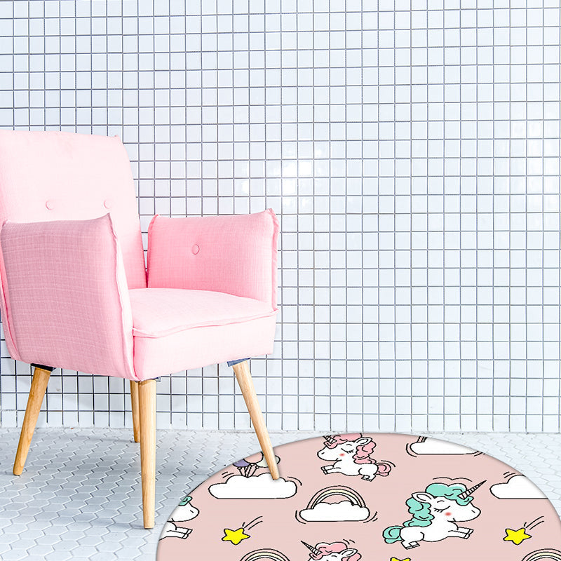 Sikunuo | Pink and Blue Kids Mat Polyester Unicorn and Rainbow Print Mat Washable Non-slip Back Carpet for Children's Room
