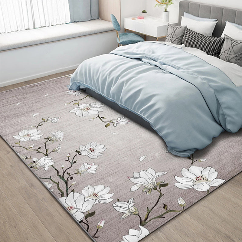 Sikunuo | Light Red Oriental Carpet Polyester Floral Element Carpet Washable Non-Slip Back Carpet for Living Room