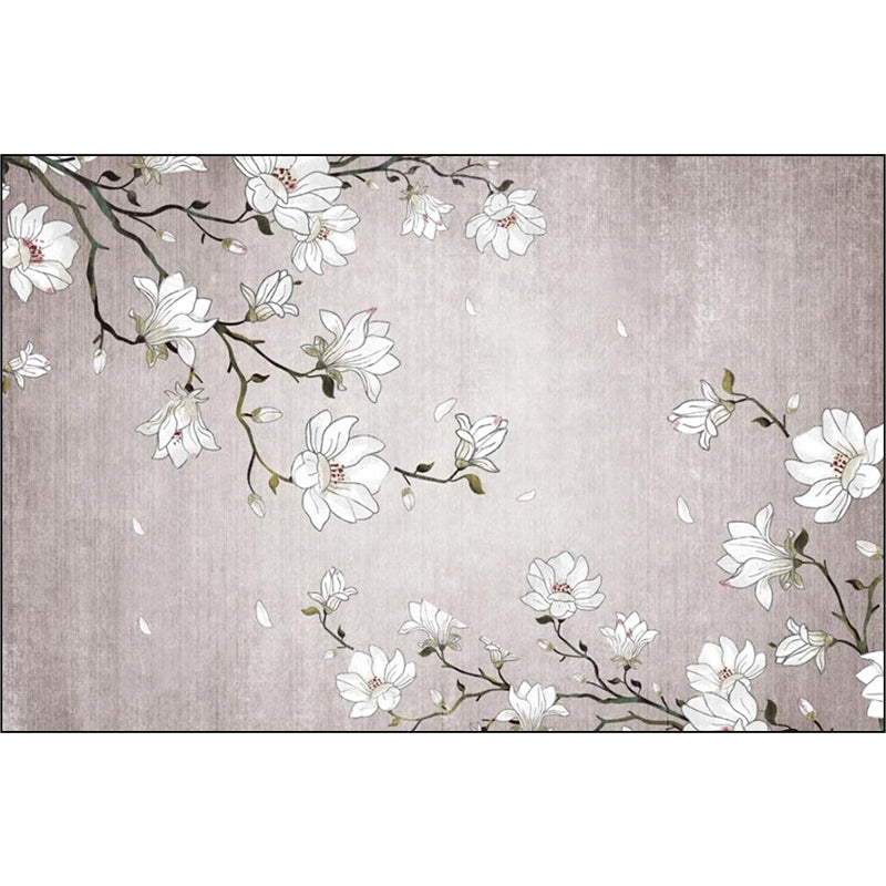 Sikunuo | Light Red Oriental Carpet Polyester Floral Element Carpet Washable Non-Slip Back Carpet for Living Room