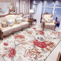 Sikunuo | Vintage Floral Pattern Rug Red Polyester Rug Machine Washable Non-Slip Rug for the Living Room