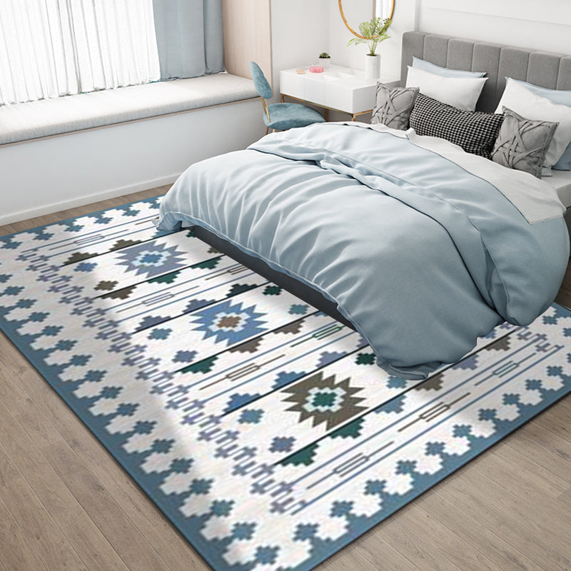 Sikunuo | Southwest geometric printed carpet blue and brown polyester rug machine washable non-slip doormat for living room