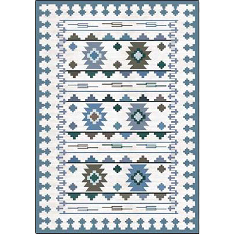 Sikunuo | Southwest geometric printed carpet blue and brown polyester rug machine washable non-slip doormat for living room