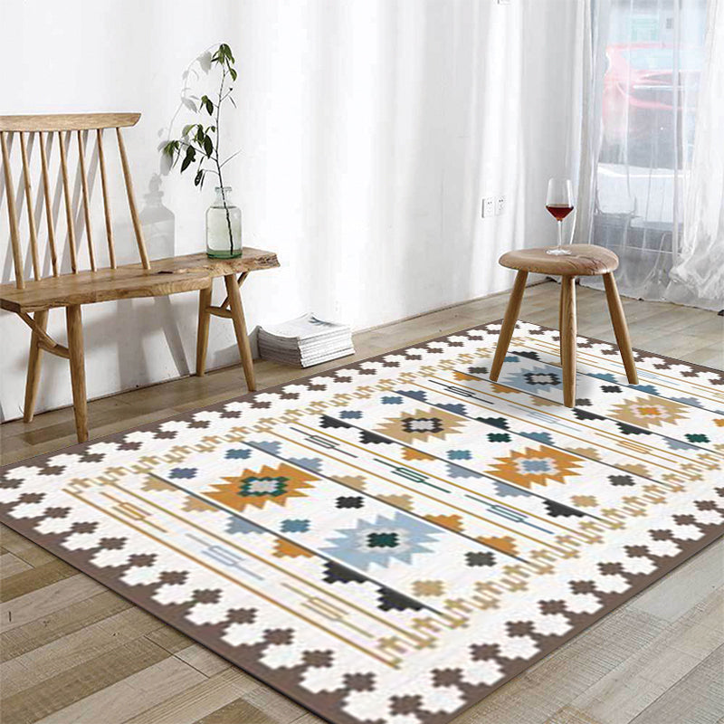 Sikunuo | Southwest geometric printed carpet blue and brown polyester rug machine washable non-slip doormat for living room