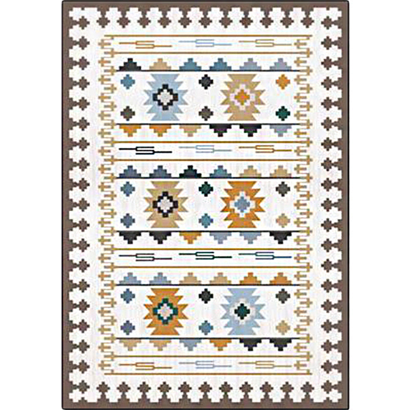 Sikunuo | Southwest geometric printed carpet blue and brown polyester rug machine washable non-slip doormat for living room