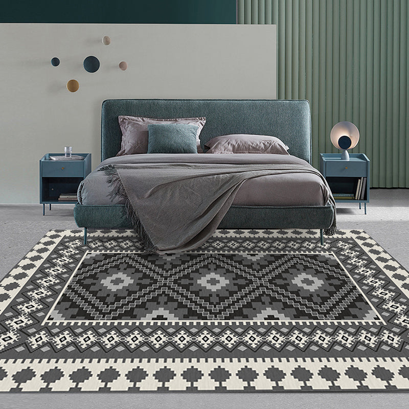 Sikunuo | American Tribal Print Rug Gray and Brown Polyester Rug Machine Washable Non-Slip Area Rug for the Living Room