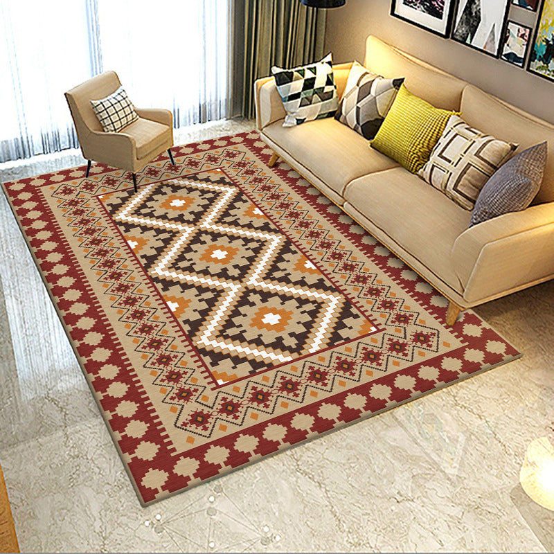 Sikunuo | American Tribal Print Rug Gray and Brown Polyester Rug Machine Washable Non-Slip Area Rug for the Living Room