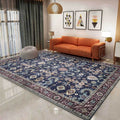 Sikunuo | Unique floral patterned carpet with leaf Blue Vintage carpet polyester washable non-slip backing carpet for bedroom