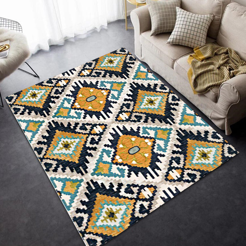 Sikunuo | Yellow and black Persian carpet polyester checked pattern washable carpet non-slip backing carpet for living room