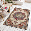 Sikunuo | Vintage Medallion Pattern Rug Brown Polyester Rug Machine Washable Non-Slip Rug for the Living Room