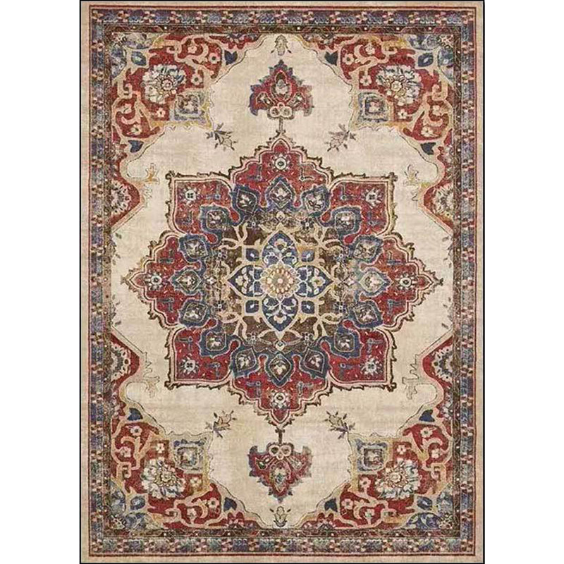 Sikunuo | Vintage Medallion Pattern Rug Brown Polyester Rug Machine Washable Non-Slip Rug for the Living Room