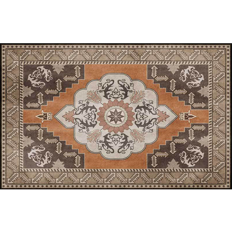 Sikunuo | Brown Persian carpet polyester medallion and floral pattern carpet washable non-slip backing carpet for the living room