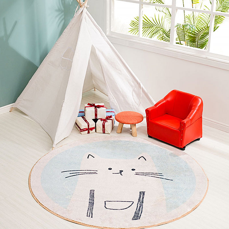 Sikunuo | Children's mats with cat pattern Light Blue Polyester rug Washable Non-slip mat Rug for living room decoration