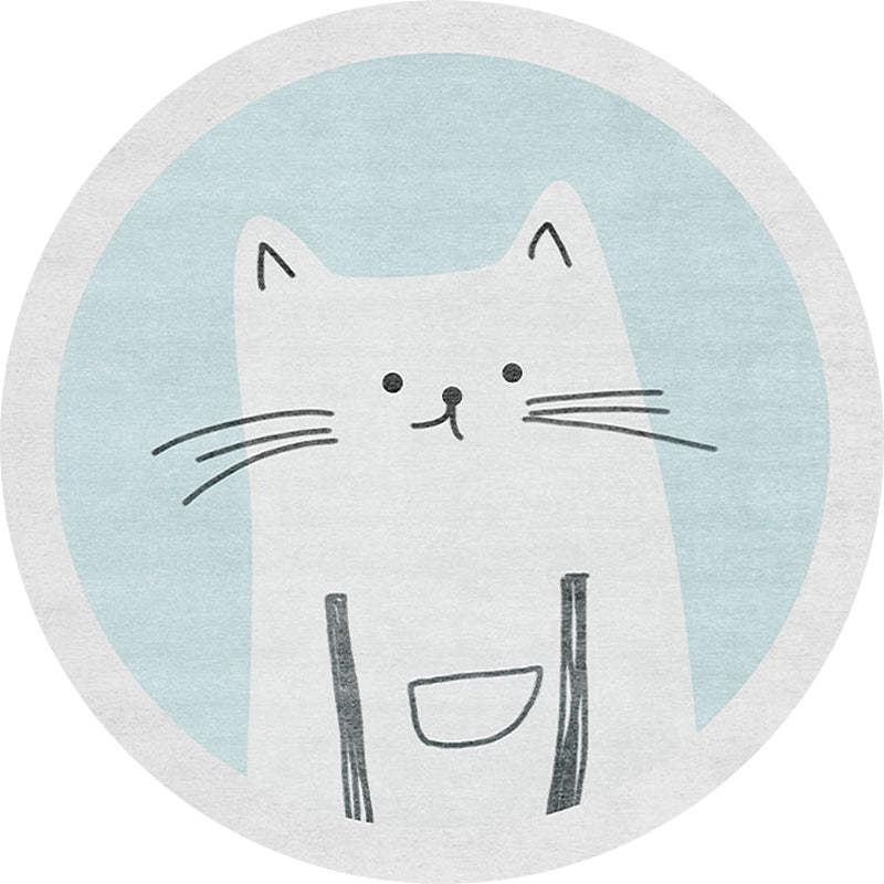Sikunuo | Children's mats with cat pattern Light Blue Polyester rug Washable Non-slip mat Rug for living room decoration