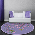 Sikunuo | Purple Oriental Carpet Polyester Flower and Bird Motif Carpet Washable With Non-Slip Back Carpet for Bedroom