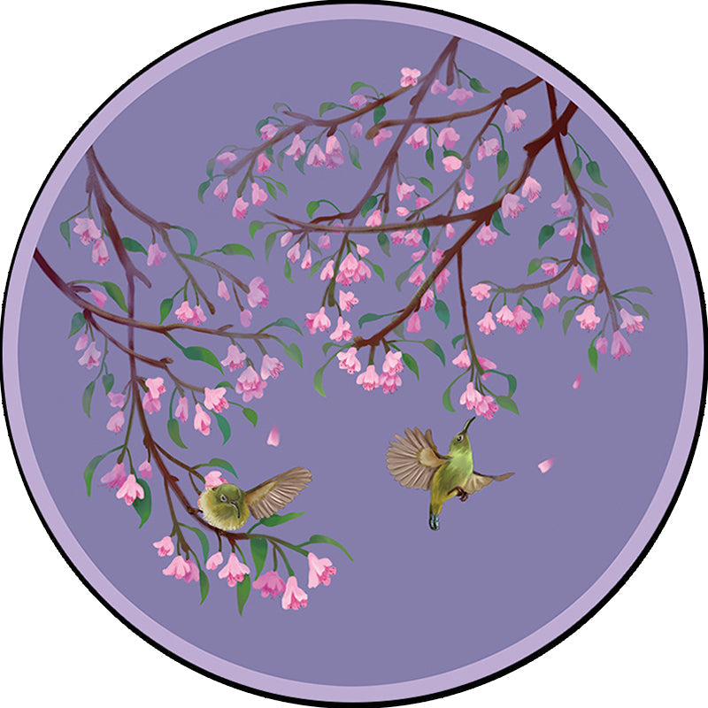 Sikunuo | Purple Oriental Carpet Polyester Flower and Bird Motif Carpet Washable With Non-Slip Back Carpet for Bedroom