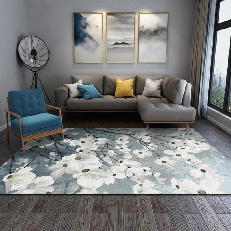 Sikunuo | Traditional floral pattern rug white and gray oriental rug polyester washable non-slip backing rug for living room