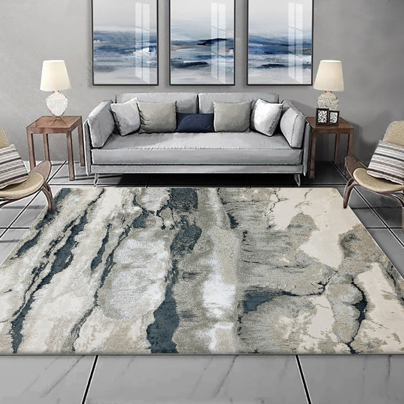 Sikunuo | Gray Oriental Carpet Polyester Ink Wash Painting Pattern Carpet Washable Non-Slip Base Carpet for Living Room
