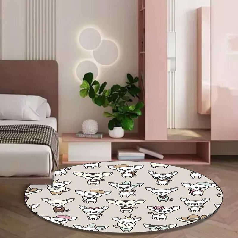 Sikunuo | Casual Kids Rug in Brown Animal Dog Pattern Rug Polyester Machine Washable Non-Slip Rug for the Children's Room