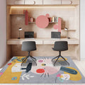 Sikunuo | Casual Kids Rug in Gray Animal Rabbit Floral Leaf Pattern Rug Polyester Pet-Friendly Washable Rug for Children's Room
