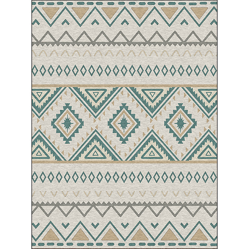 Sikunuo | Americana Geometric Print Rug Green Polyester Rug Machine Washable Non-Slip Rug for Living Room