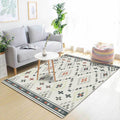 Sikunuo | White Tribal Carpet Polyester Geometric Pattern Carpet Washable Non-Slip Back Carpet for Living Room