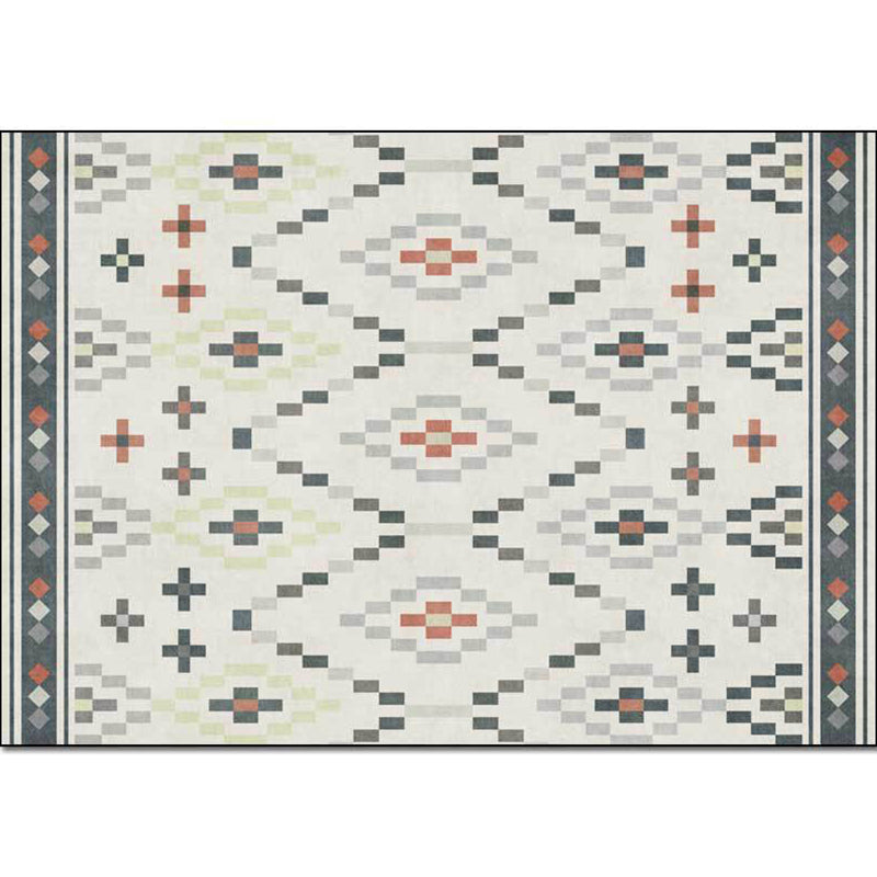 Sikunuo | White Tribal Carpet Polyester Geometric Pattern Carpet Washable Non-Slip Back Carpet for Living Room