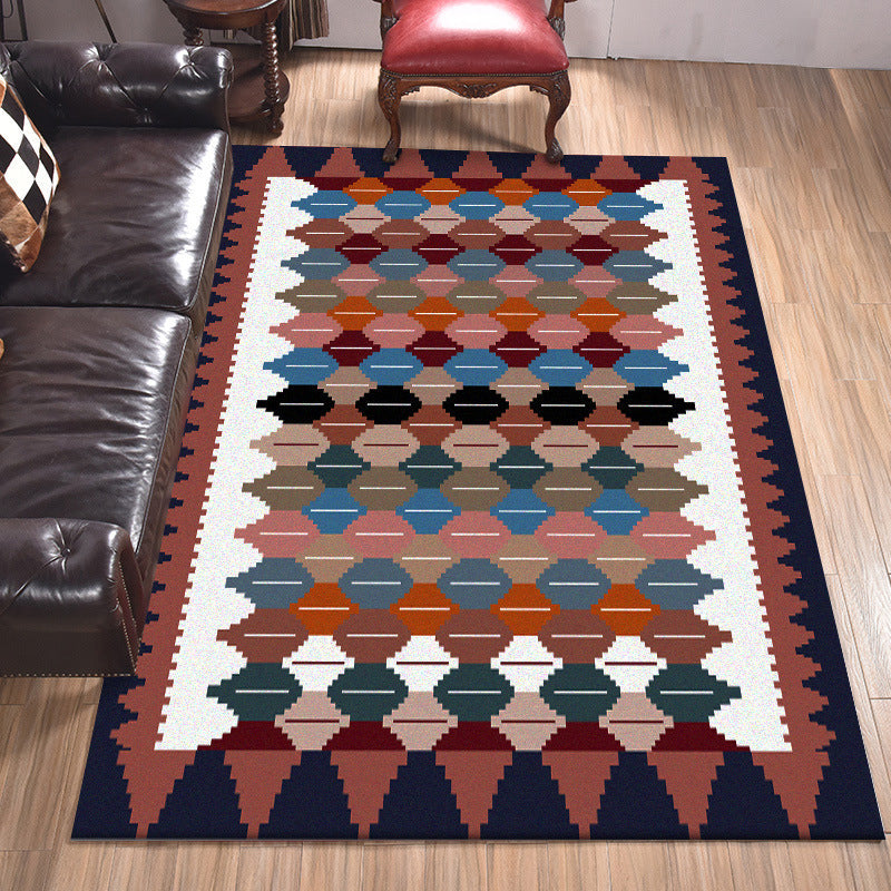 Sikunuo | Vintage Tribal Pattern Carpet White and Purple Traditional Carpet Polyester Washable Non-Slip Back Carpet for Bedroom