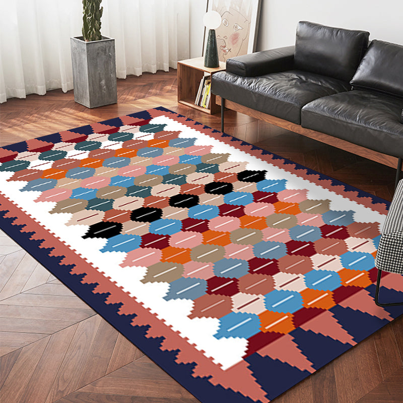 Sikunuo | Vintage Tribal Pattern Carpet White and Purple Traditional Carpet Polyester Washable Non-Slip Back Carpet for Bedroom