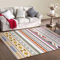 Sikunuo | White Multicolor Tribal Carpet Polyester Striped Pattern Carpet Washable Non-Slip Back Carpet for Living Room
