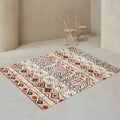 Sikunuo | Beige Tribal Rug Polyester Geometric and Striped Pattern Rug Washable Non-Slip Back Rug for Living Room