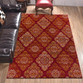 Sikunuo | Persian checkered printed carpet with floral red polyester machine washable non-slip carpet for living room