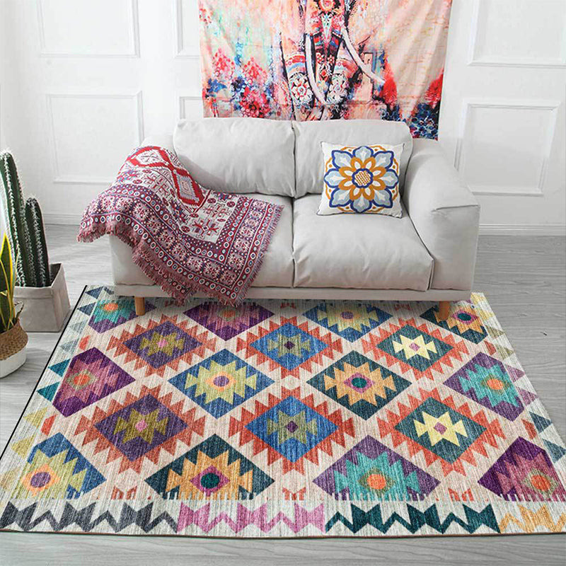 Sikunuo | Mediterranean certified printed carpet multicolored polyester carpet machine washable non-slip carpet for living room
