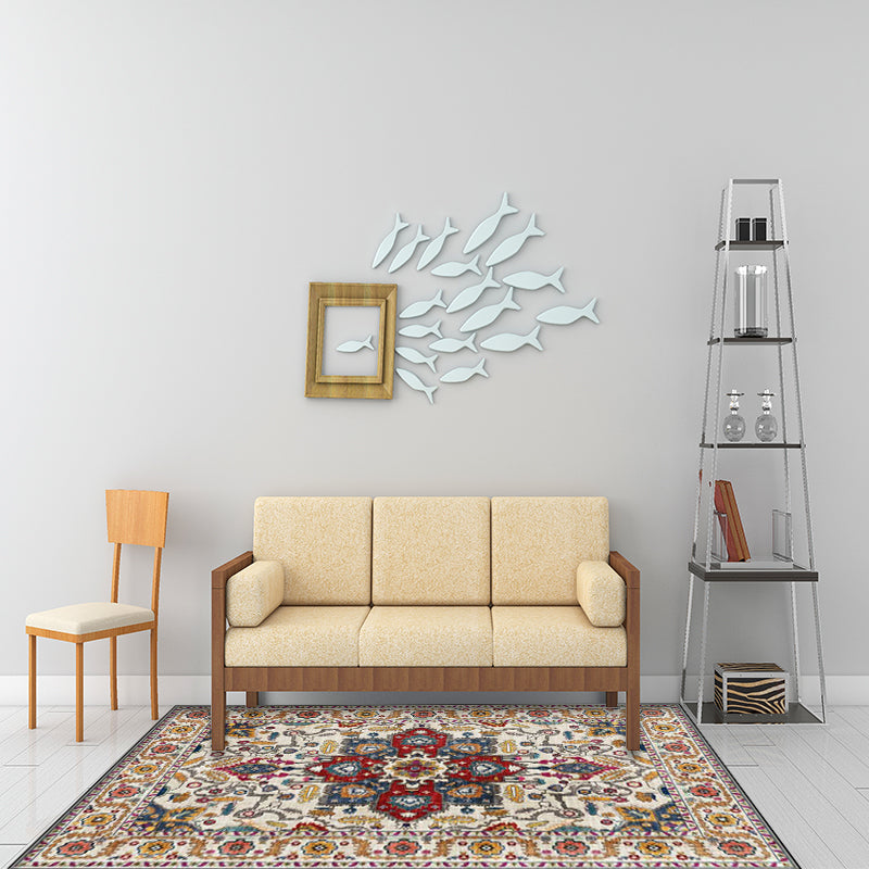 Sikunuo | unique medallion pattern rug with floral blue and red Persian rug polyester machine washable non-slip rug for the bedroom