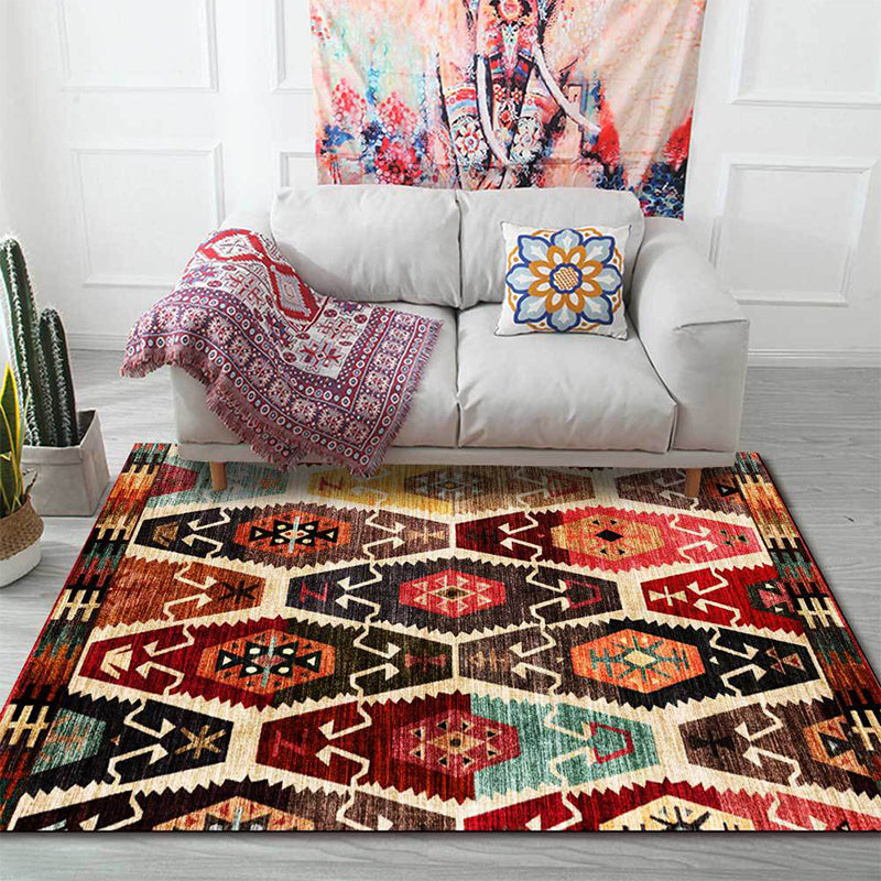 Sikunuo | Retro Azulejos Pattern Carpet Brown Multicolored Persian Carpet Polyester Machine Washable Non-Slip Carpet for Bedroom