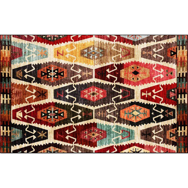 Sikunuo | Retro Azulejos Pattern Carpet Brown Multicolored Persian Carpet Polyester Machine Washable Non-Slip Carpet for Bedroom