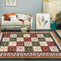 Sikunuo | Tribal Azulejos Pattern Rug Red and Green Mediterranean Rug Polyester Machine Washable Non-Slip Living Room Rug for Bedroom